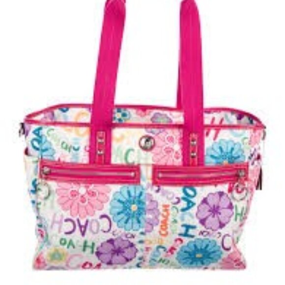 Like New Coach Floral Nylon Diaper Bag Crossbody Purse Xl - Picture 1 of 14
